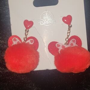 Disney Red Valentine Heart Pom Pom Earrings